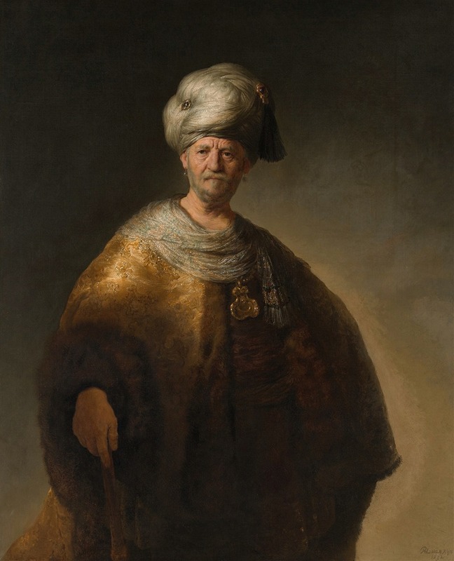 A portrait of a man in oriental costume by Rembrandt.