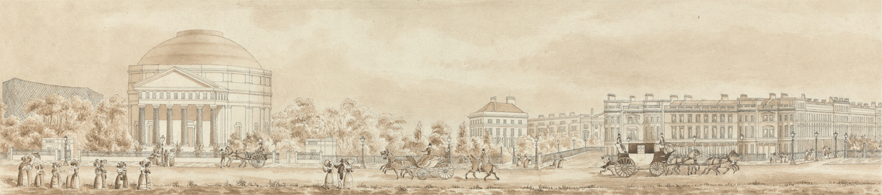 Genre scene with figures and coaches in Regent’s Park, London by Richard Morris
