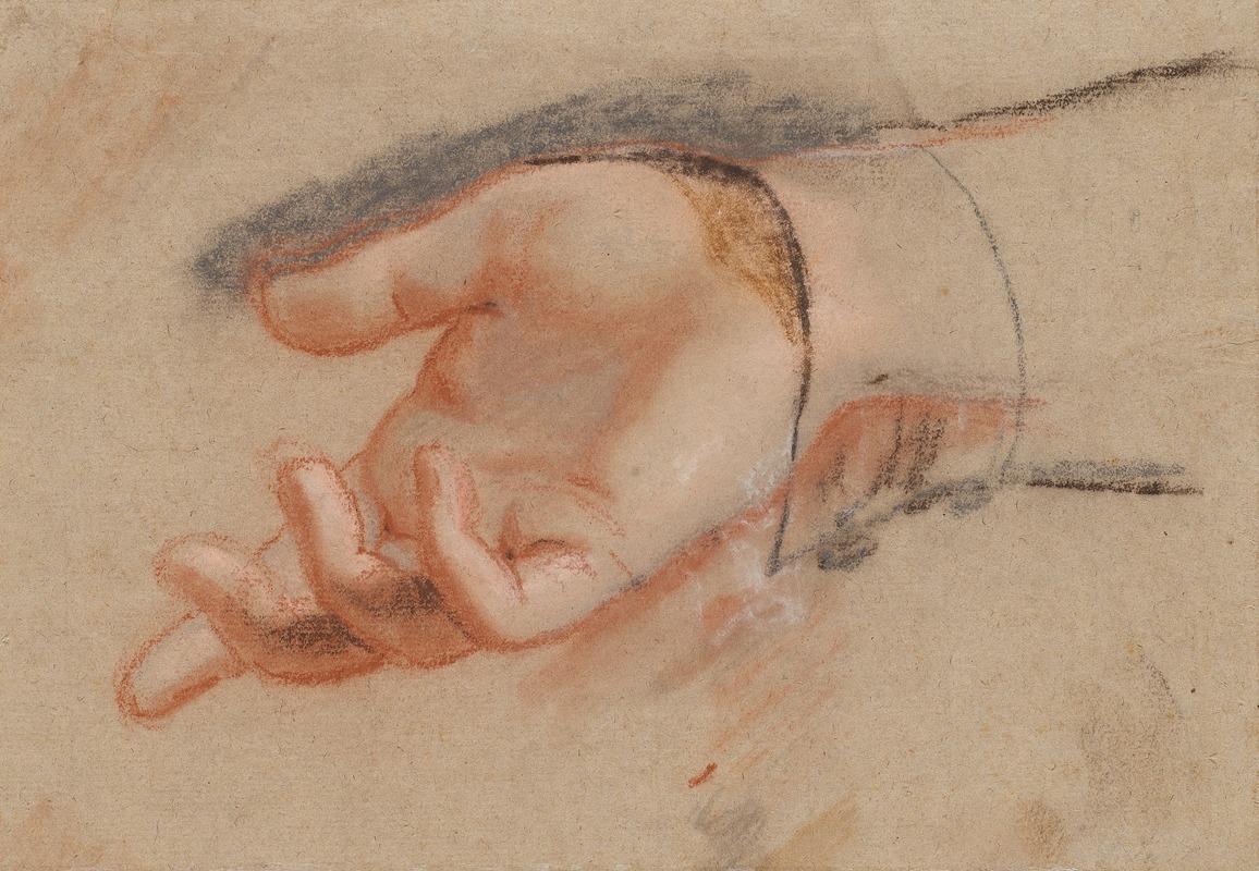 A pastel study of an outstretched hand by Jens Juel.