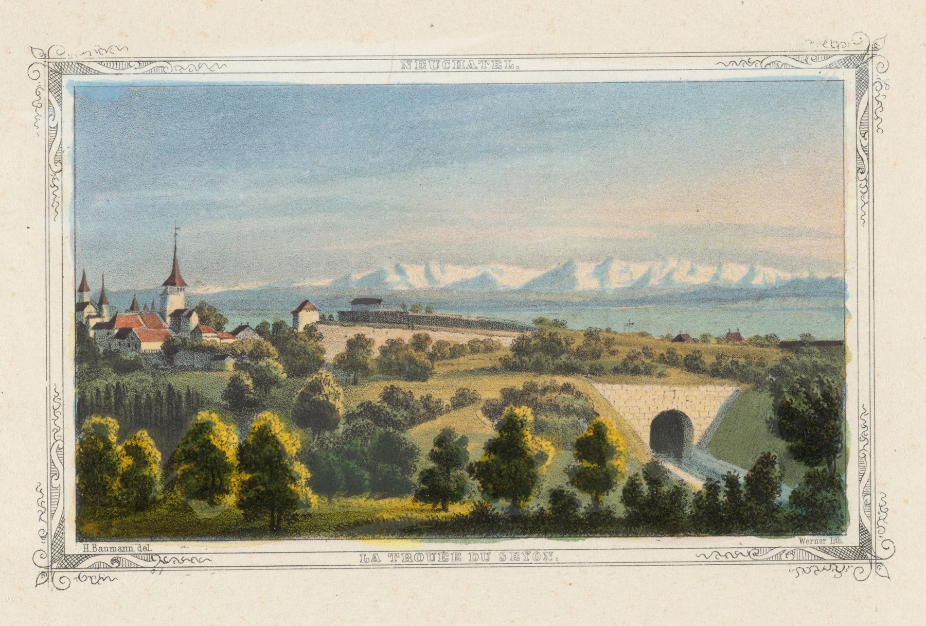 Landscape with the Seyon River, oil on canvas by Jean Henri Baumann
