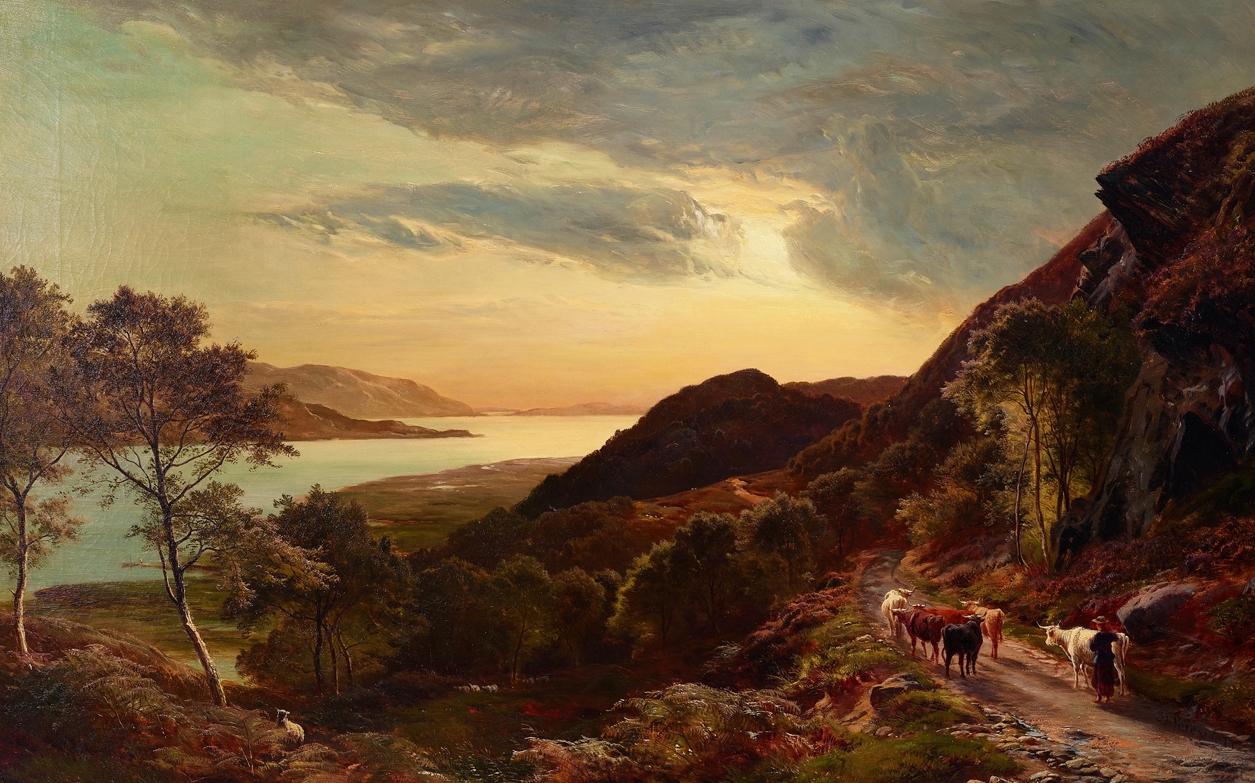 Sunset over the estuary, oil on canvas by Sidney Richard Percy