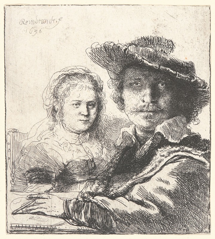 Rembrandt's painting captures a moment between him and his wife, Saskia, showcasing intimate details.