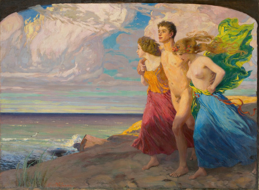 Ludwig von Hofmann's 'Spring Storm' captures a dramatic landscape filled with vibrant colors and dynamic forms.