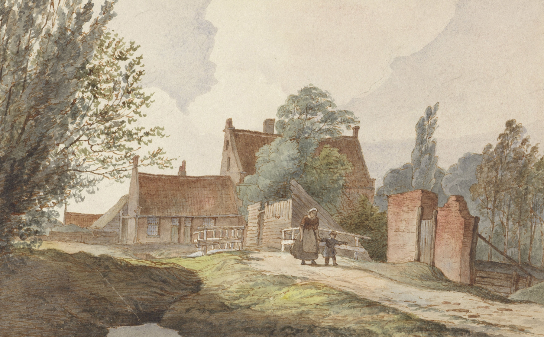 Huizen langs een pad bij Amsterdam, by Hendrik Abraham Klinkhamer, public domain