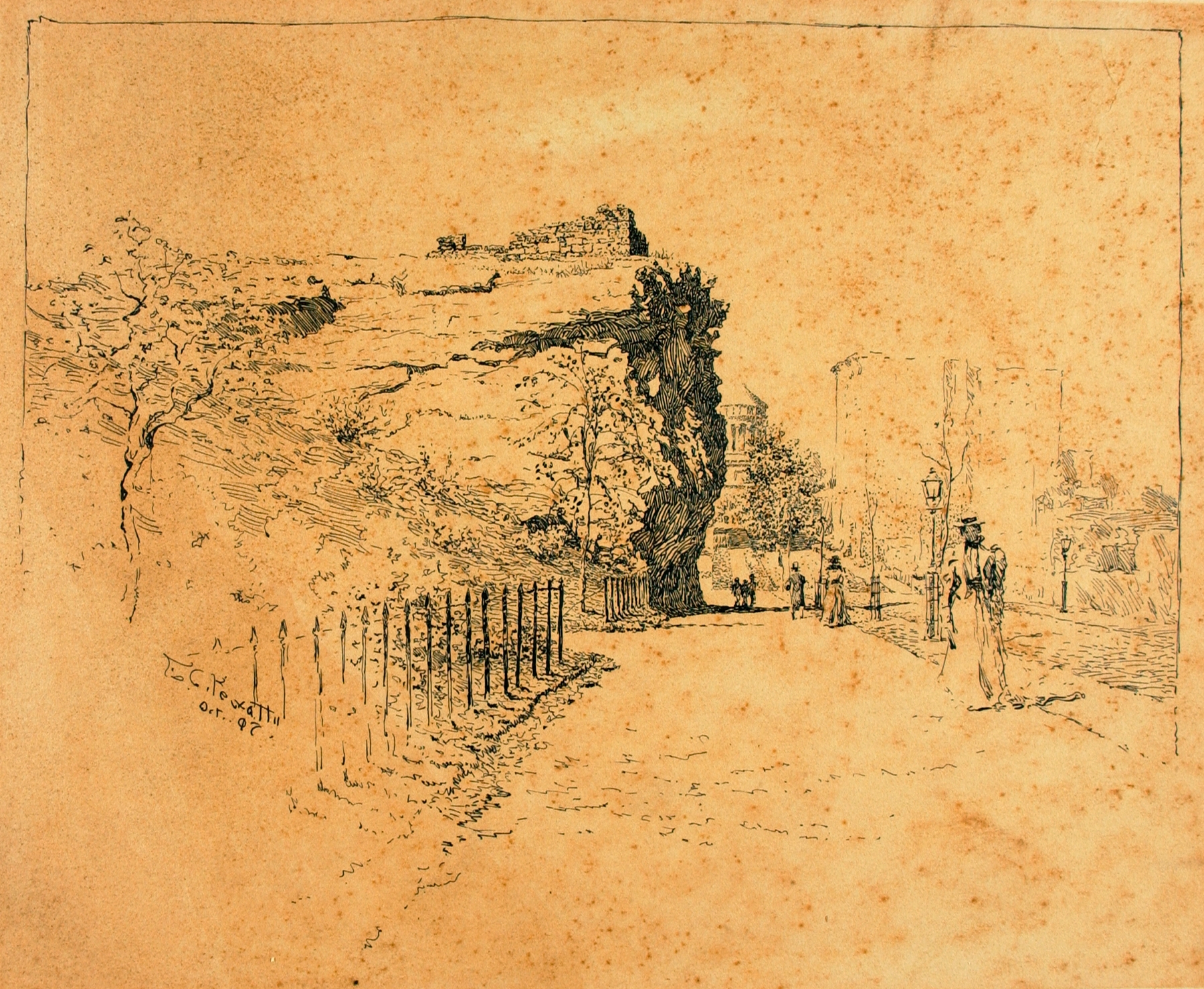 New York, Old Block House, by Ernest Peixotto, public domain