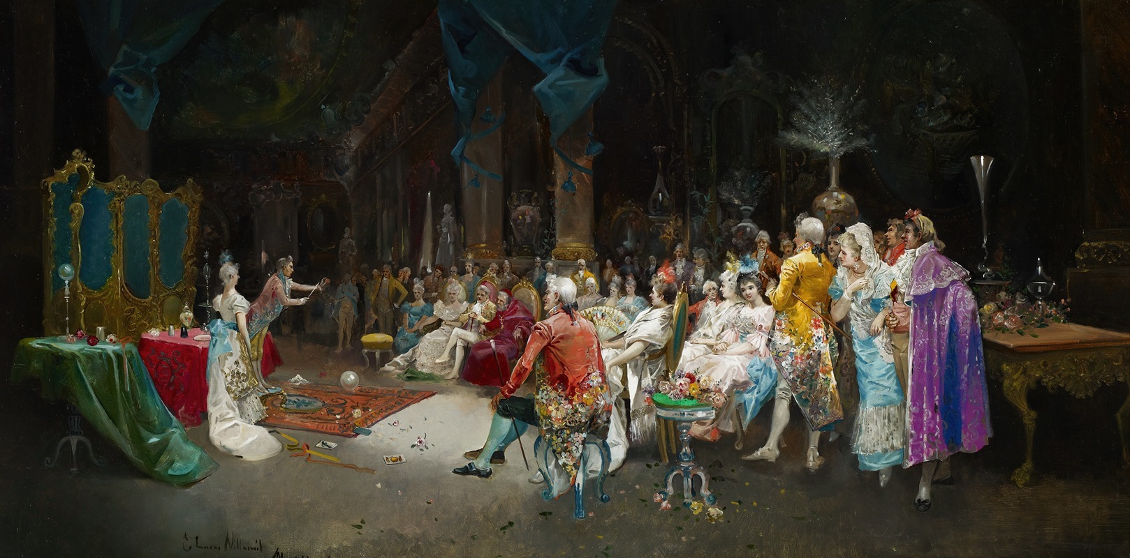 A captivating scene of a magician performing at a palace.