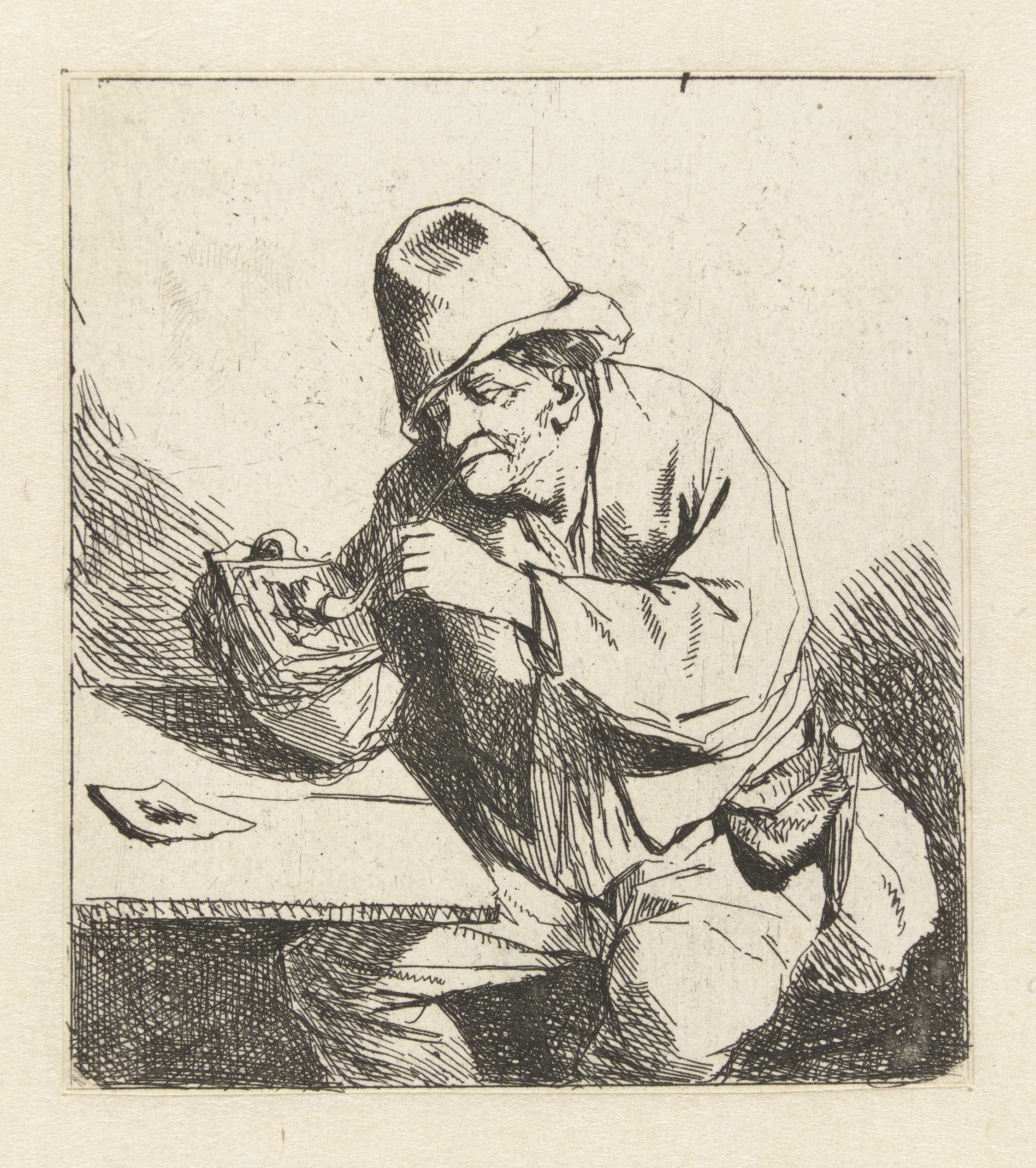 Zittende man steekt pijp aan, by Cornelis Pietersz. Bega, public domain