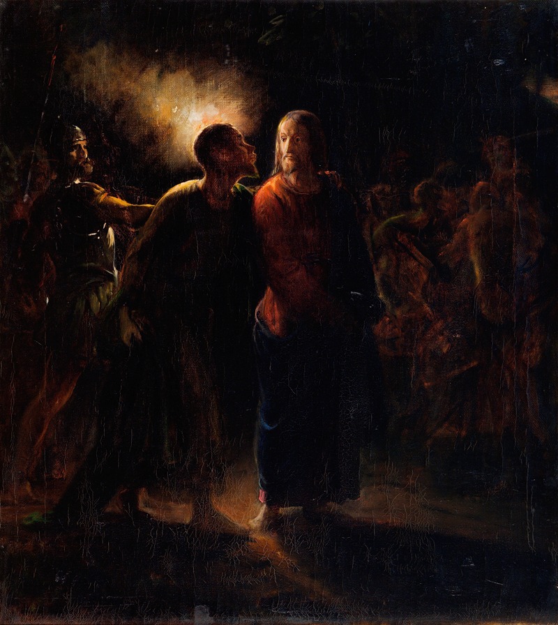 A depiction of the betrayal of Jesus by Judas Iscariot.