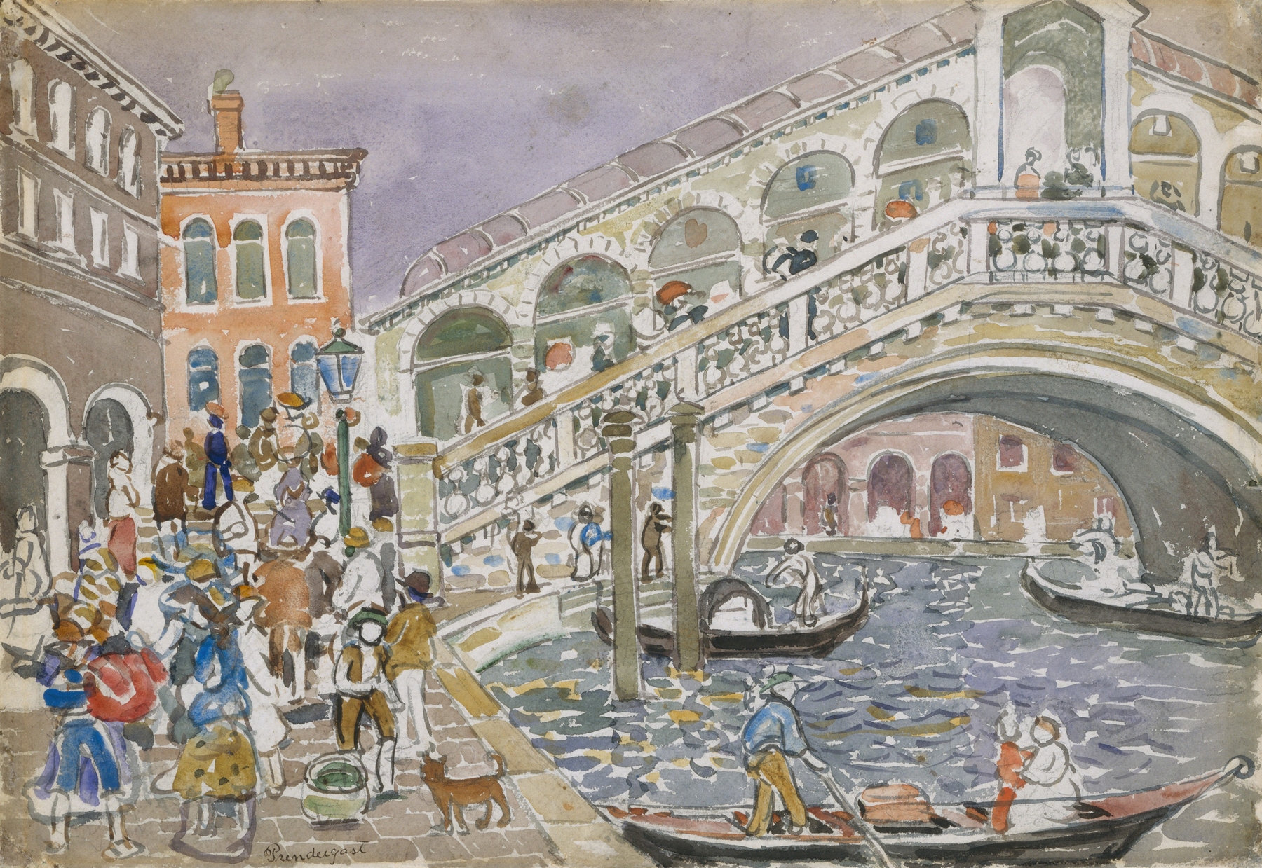 Rialto Bridge (Covered Bridge, Venice), by Maurice Prendergast, public domain
