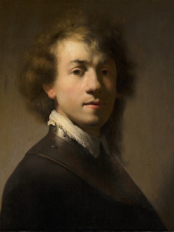 This painting depicts Rembrandt wearing a gorget, showcasing his distinctive style.