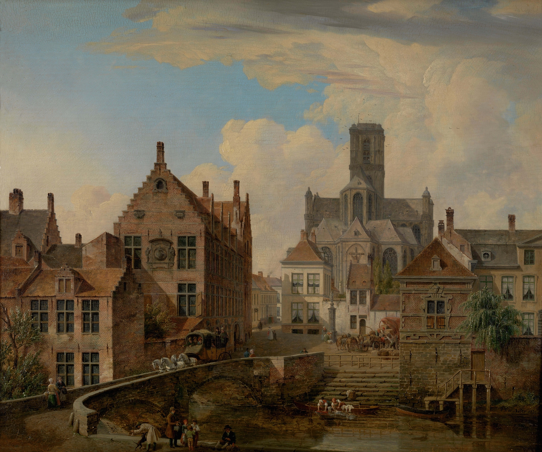 St Bavo's Cathedral and the Reep in Ghent, oil painting by Pieter-Frans De Noter