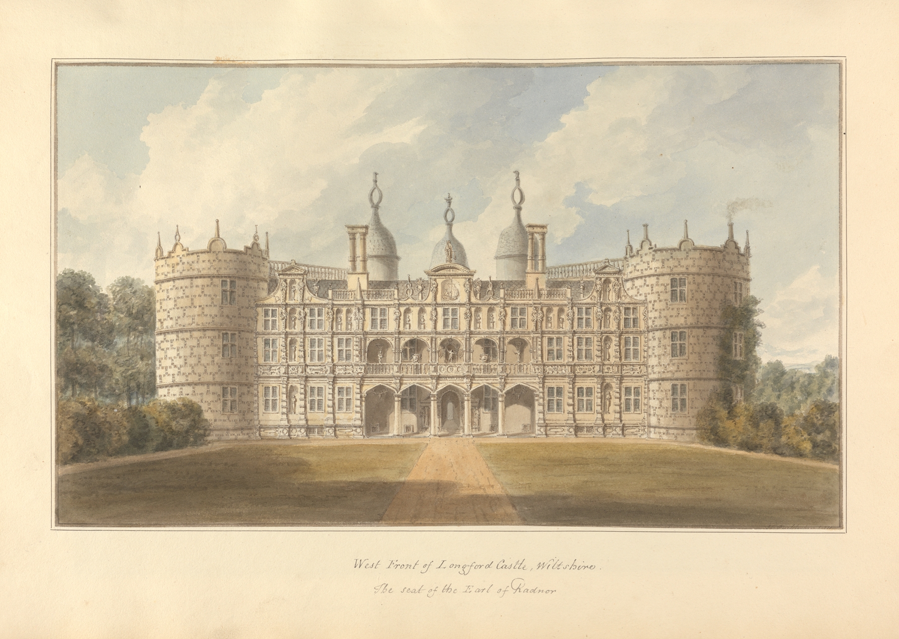 West Front of Longford Castle, architecture by John Buckler, 1811