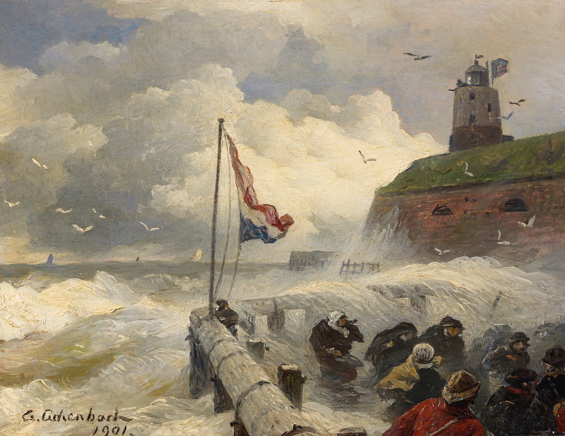 Stürmische Brandung an der Mole, by Andreas Achenbach, public domain