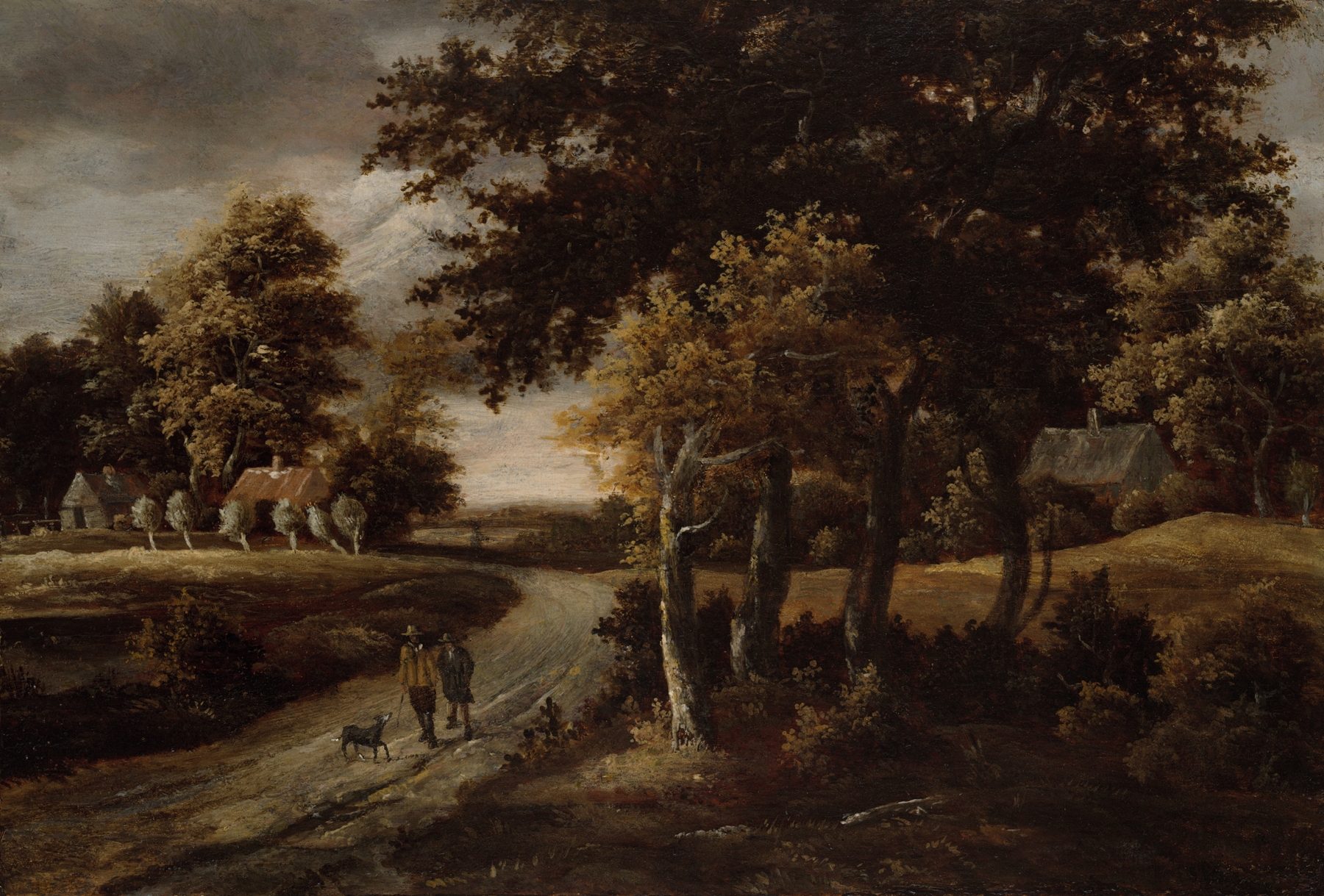 Wooded Landscape with Figures on a Path, by Meindert Hobbema, public domain