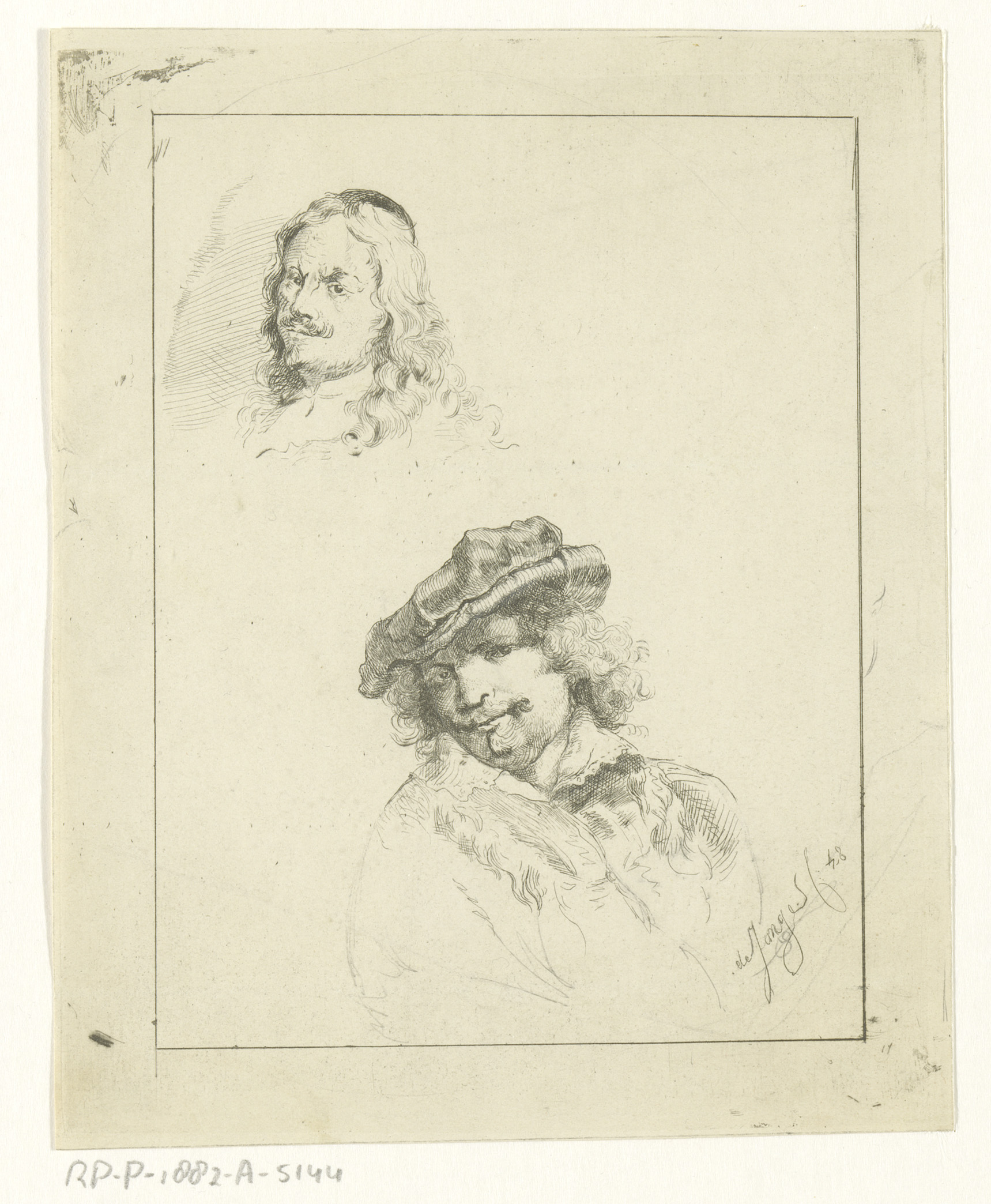Etching by Jan Karel Jacob de Jonge featuring Rembrandt's intense gaze.