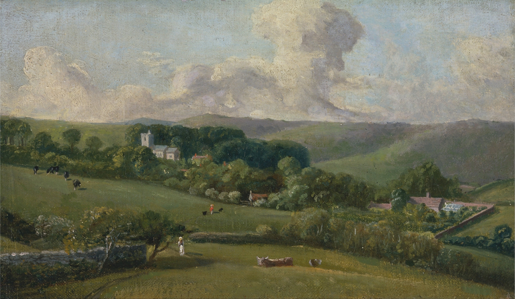 Landscape view of a village at twilight by John Fisher, medium unknown