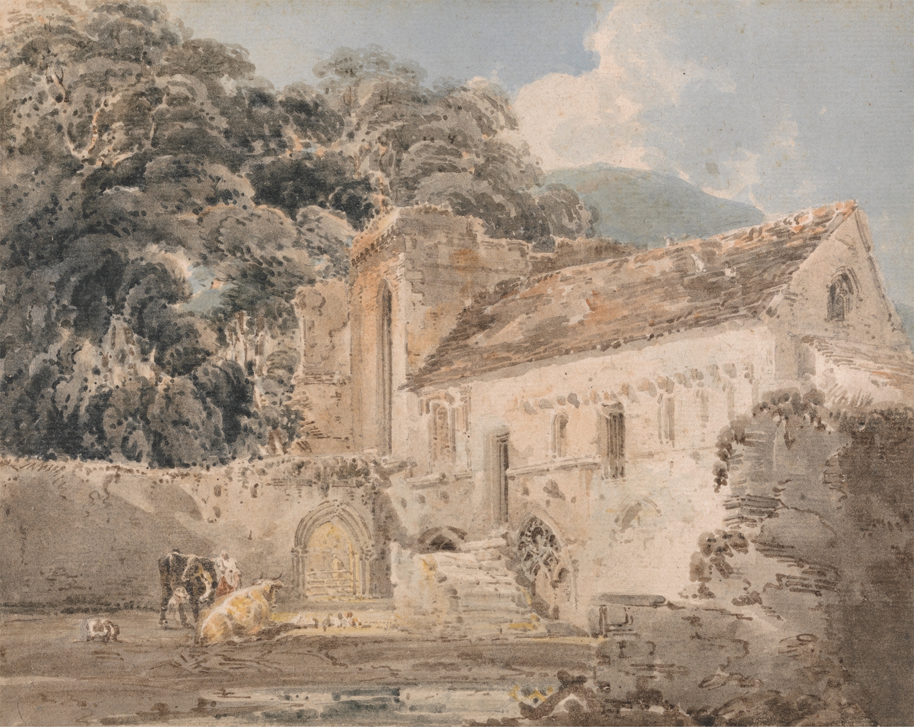 Valle Crucis Abbey, Denbighshire, by Thomas Girtin, public domain
