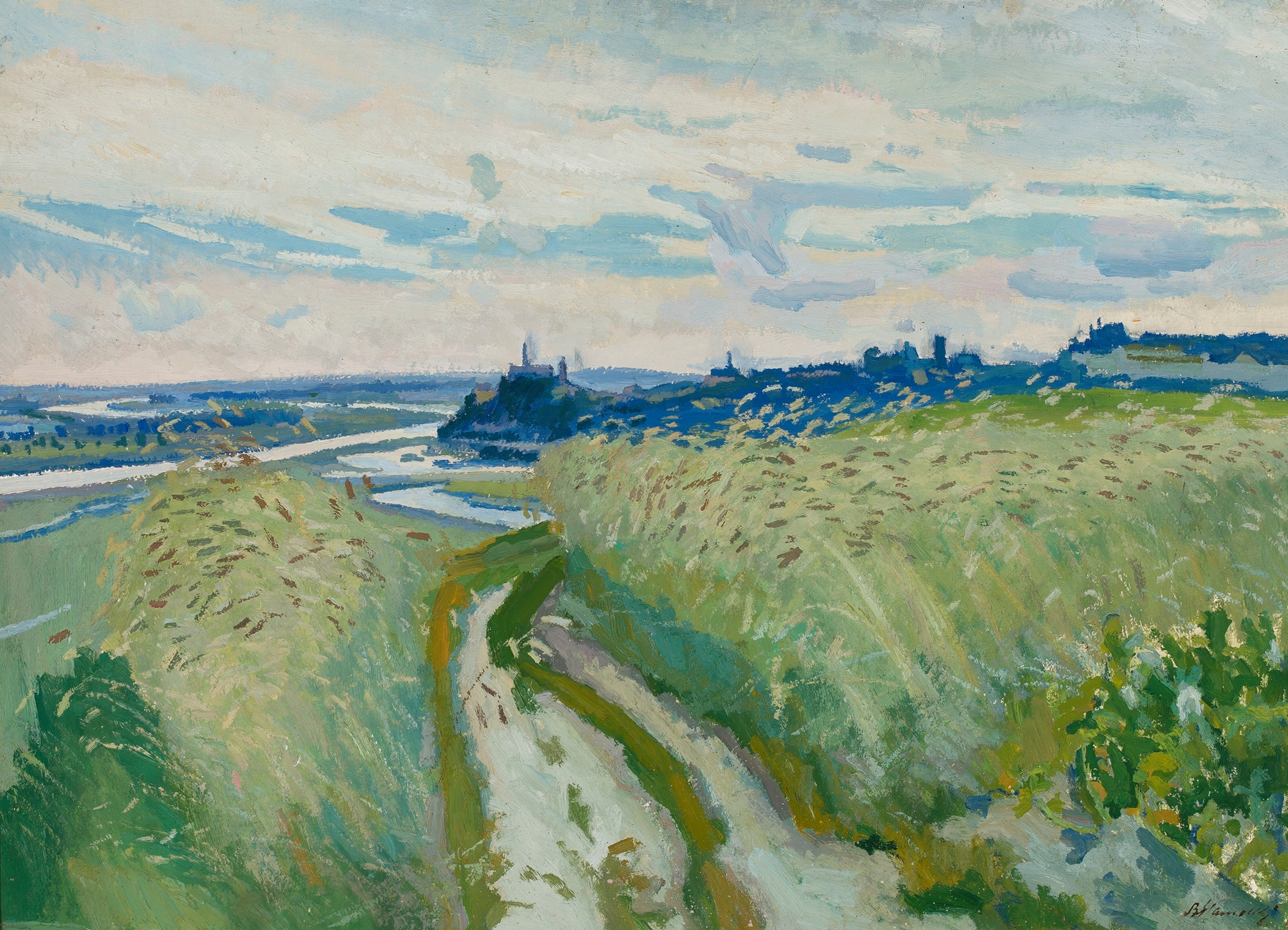 Landscape with a road, oil on canvas by Stanisław Kamocki