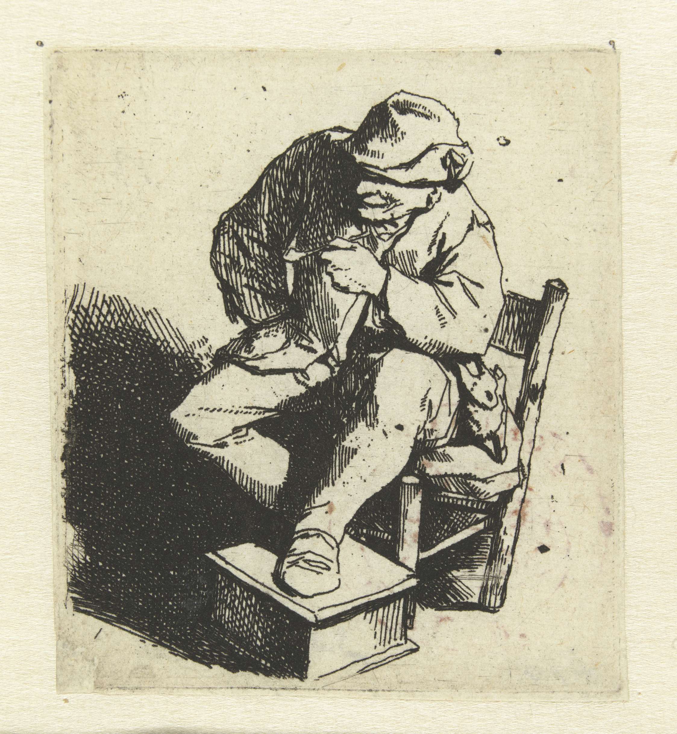 Portrait of a farmer with a pipe, etching by Cornelis Pietersz. Bega
