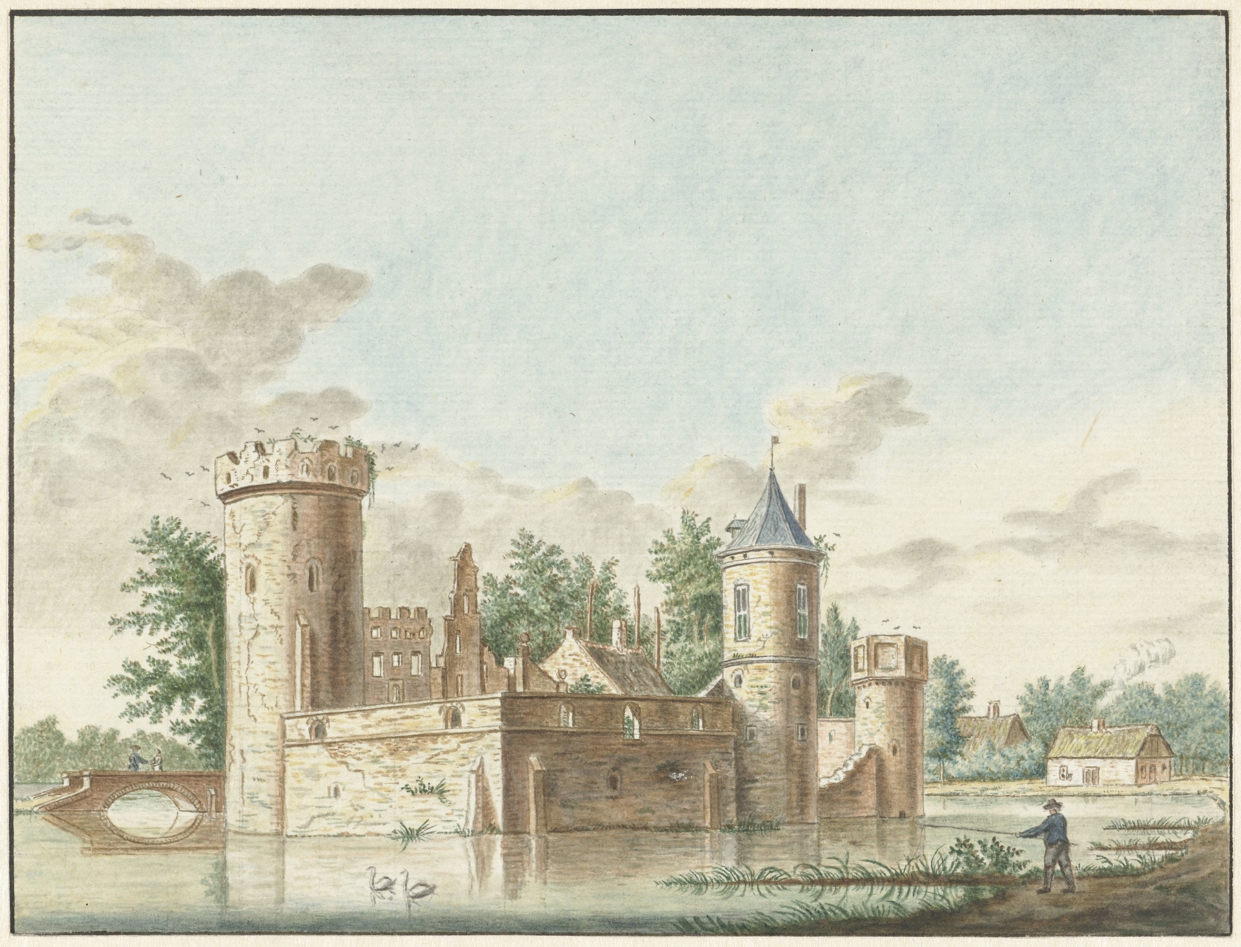 Landscape oil painting by Pieter Remmers depicting a castle and rolling hills