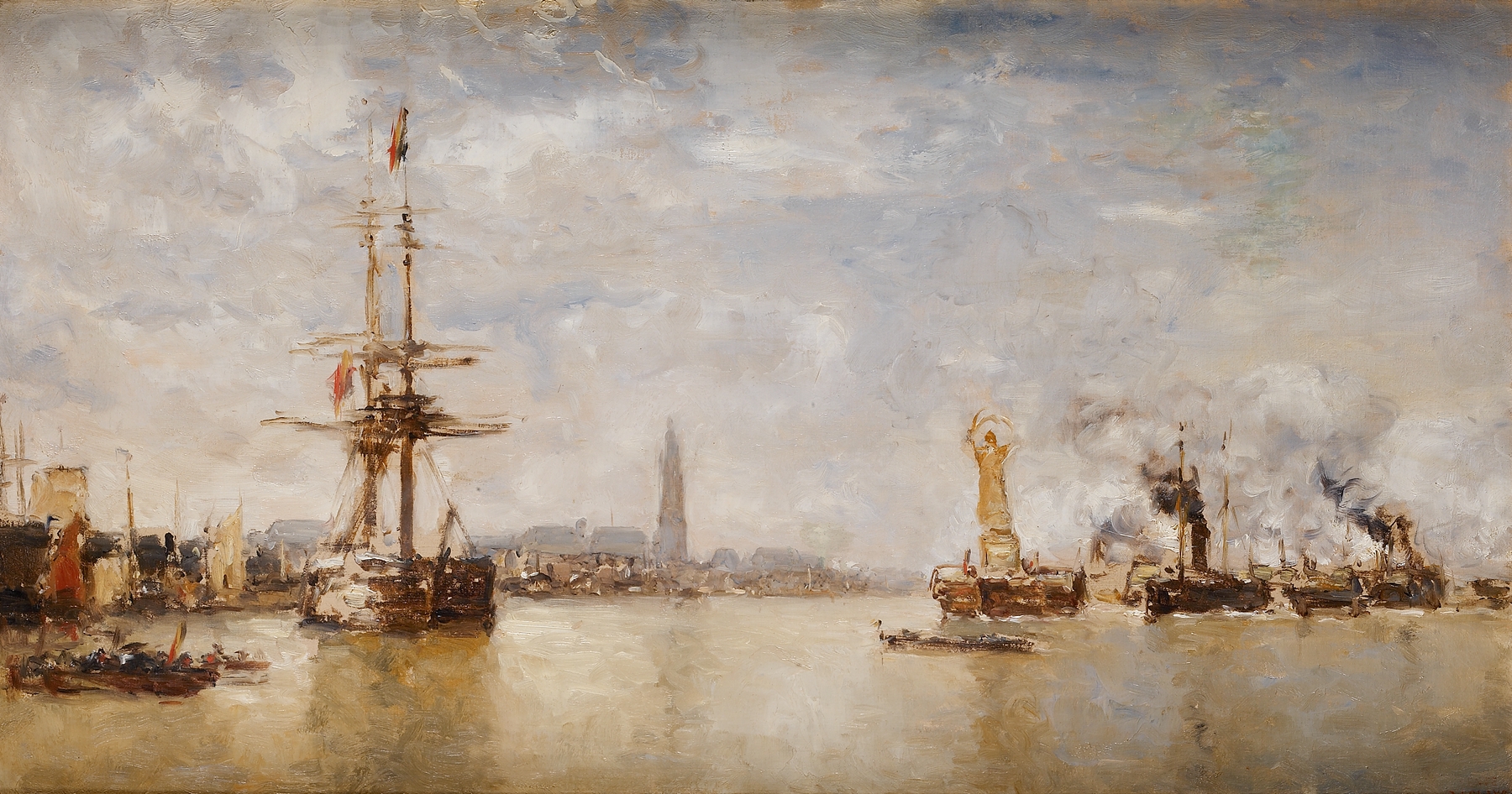 Historical scene of celebration on the Schelde river, oil painting by Paul Jean Clays