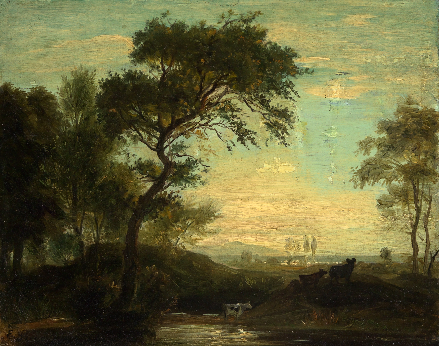 Landschaftsstudie by Emil Lugo, oil on canvas depicting a tranquil landscape.