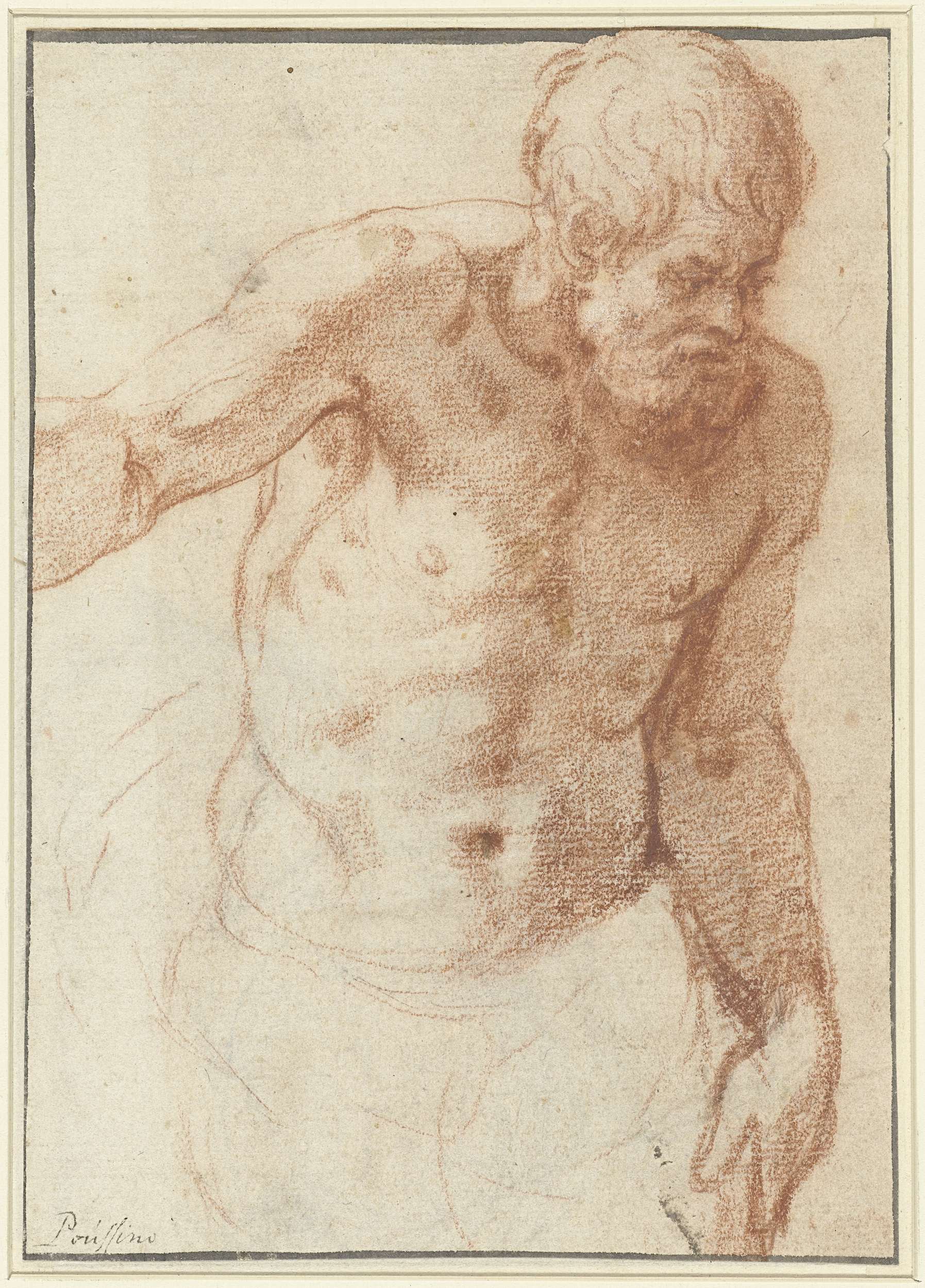 Nude male figure in muted tones, paper artwork by Unknown Artist