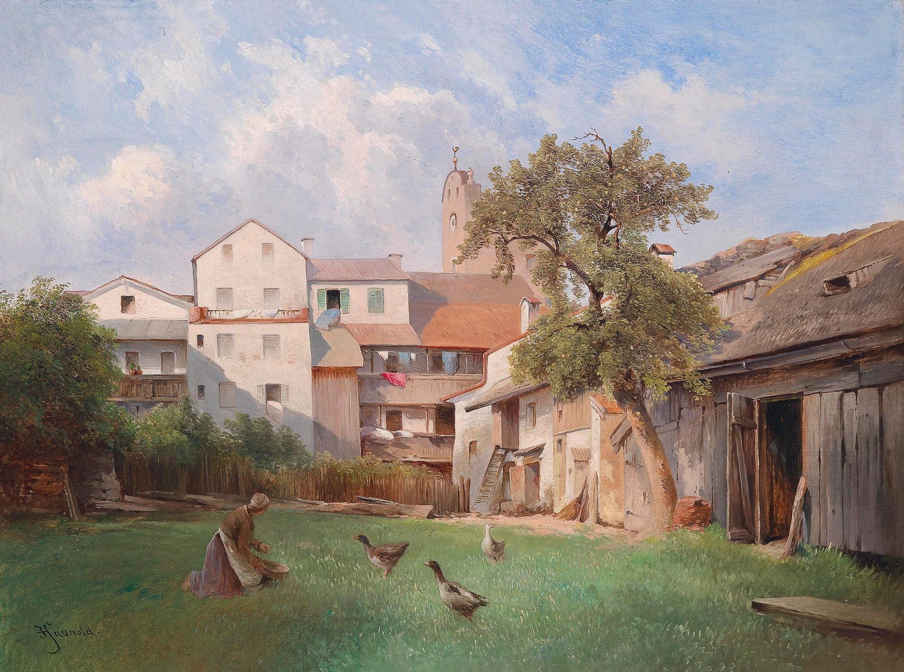 Hof des Seifensiederhauses in Tittmoning, oil on canvas by Carl Franz Emanuel Haunold