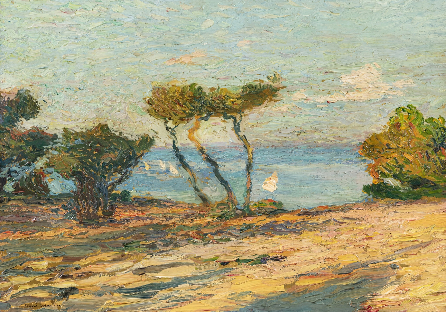 Coastal landscape with pine trees, oil on canvas by Henri Martin