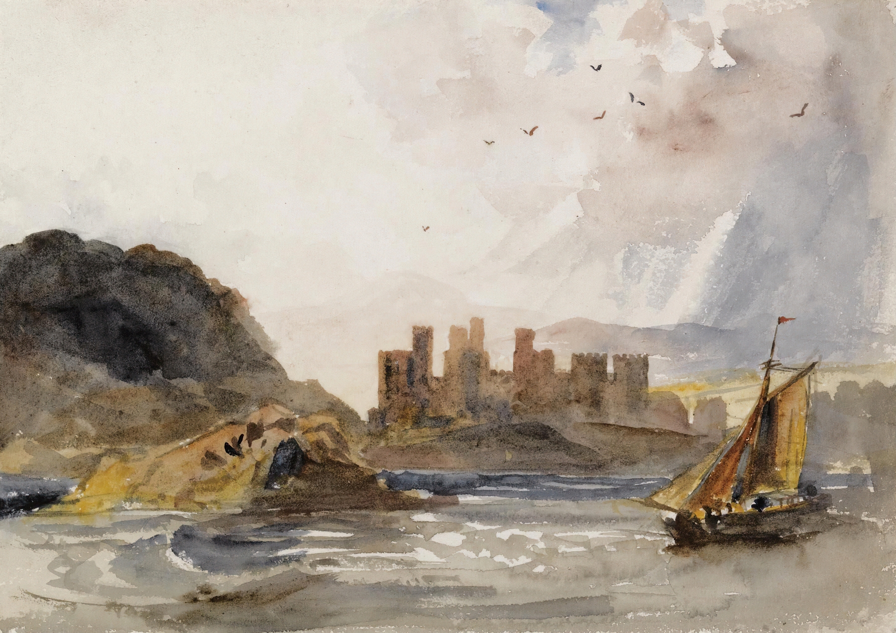 Landscape featuring Conway Castle, North Wales by Peter De Wint, oil painting