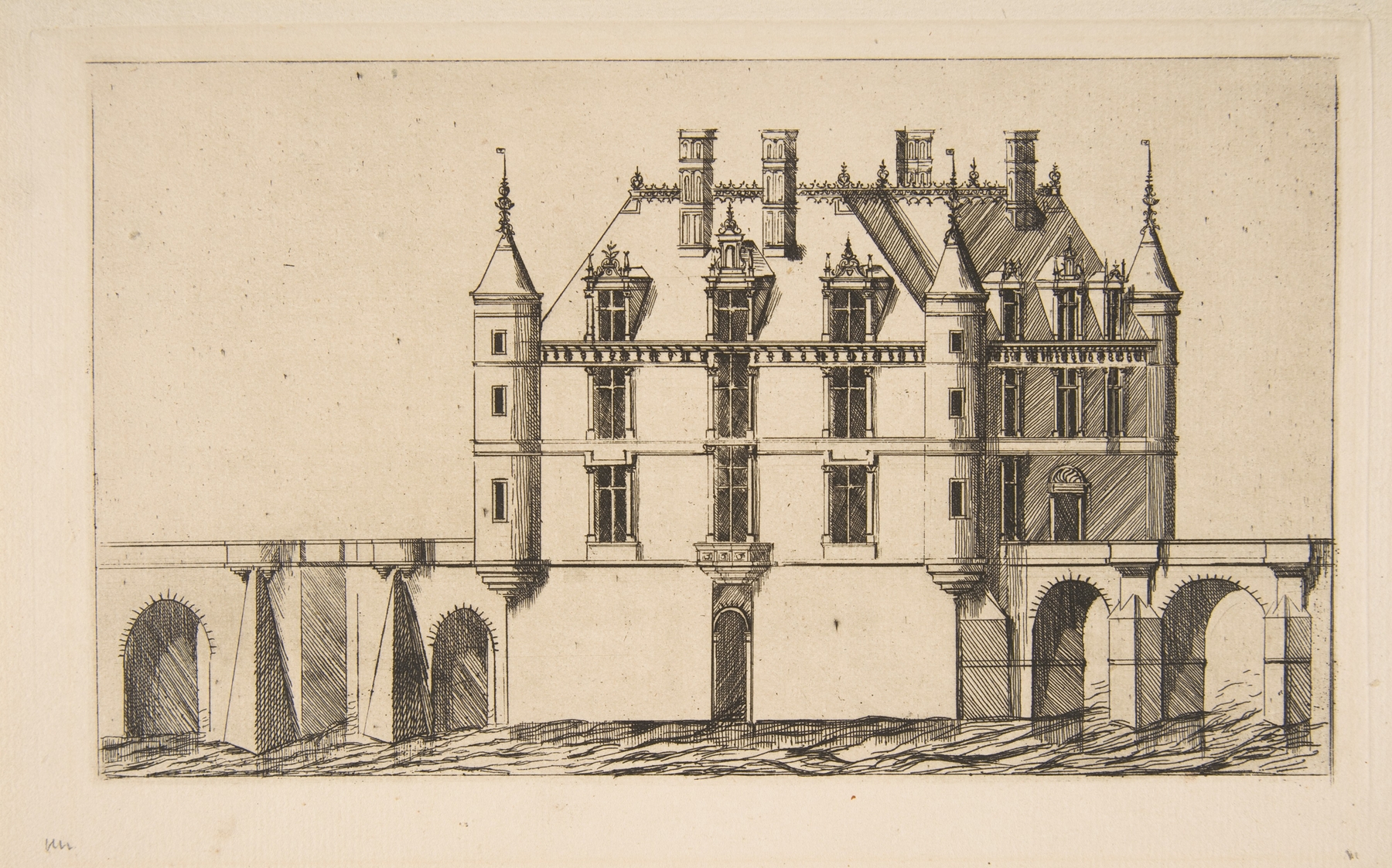 Château de Chenonceau, No 1, after Ducerceau, by Charles Meryon, public domain