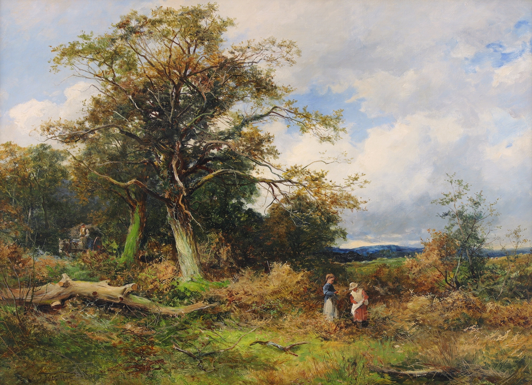 Gathering Firewood in Sutton Park, Birmingham, oil on canvas by David Bates, depicting figures collecting firewood.