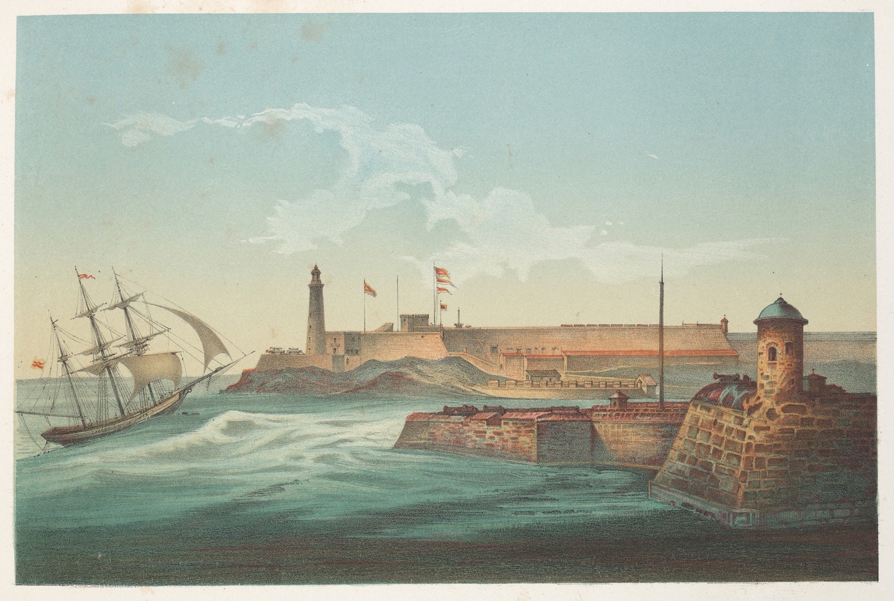 Maritime landscape of Morro y entrada puerto de la Habana by Pierre Toussaint Frédéric Mialhe