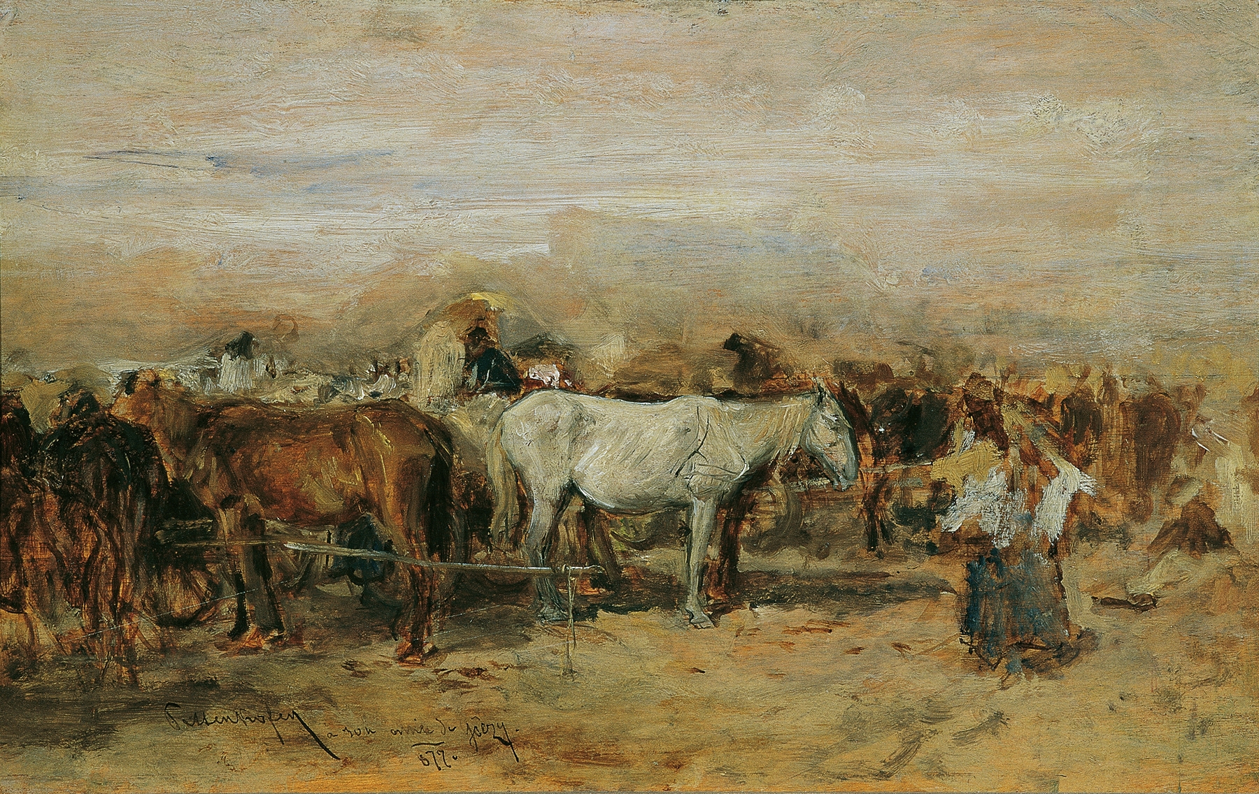 Pferdemarkt in Szolnok II, by August von Pettenkofen, public domain
