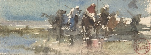 Mariano Fortuny Marsal's 'Moors on Horseback' captures a dynamic scene of horsemen in vibrant colors.