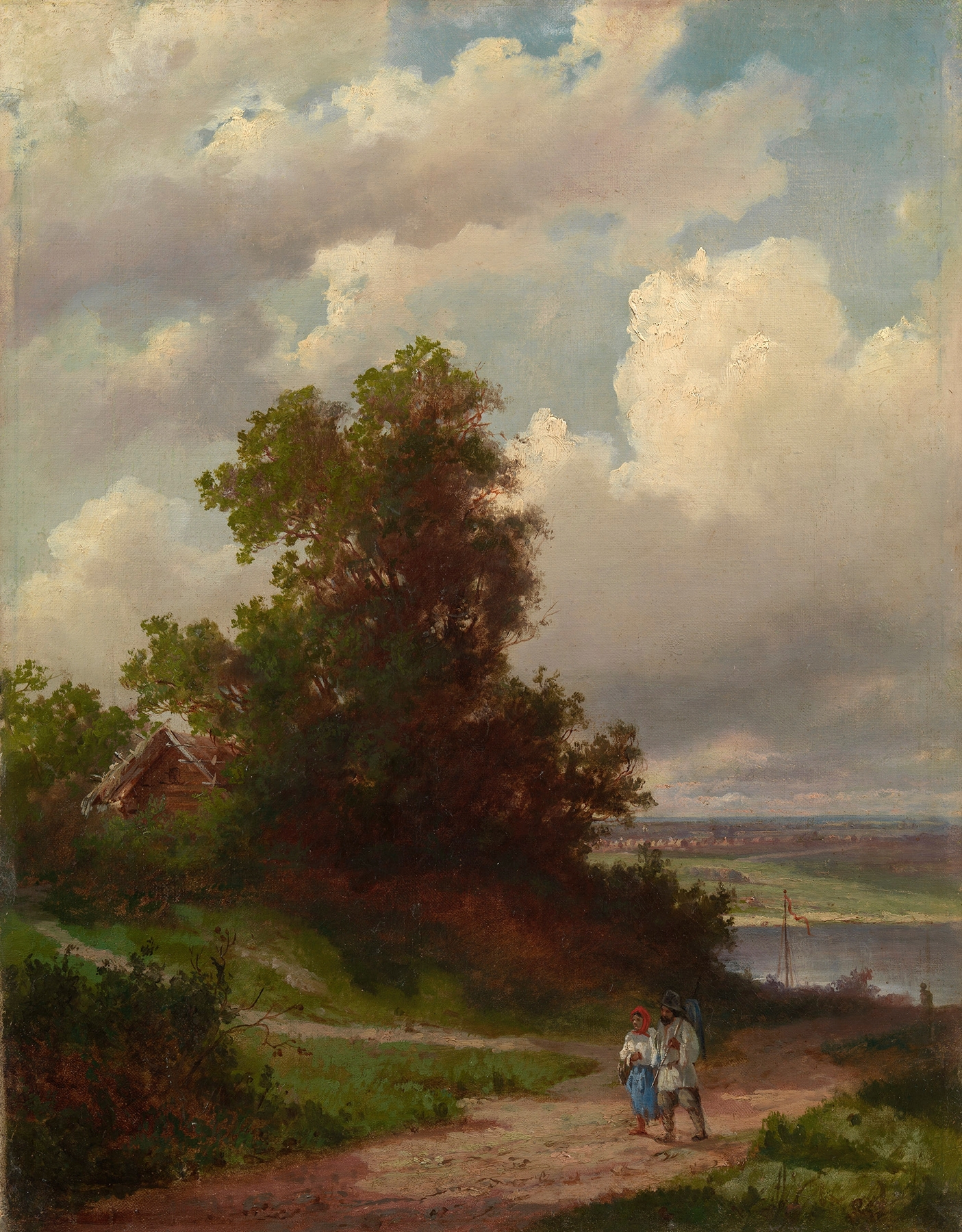 Landscape with a river and trees, oil painting by Alexei Kondratievich Savrasov