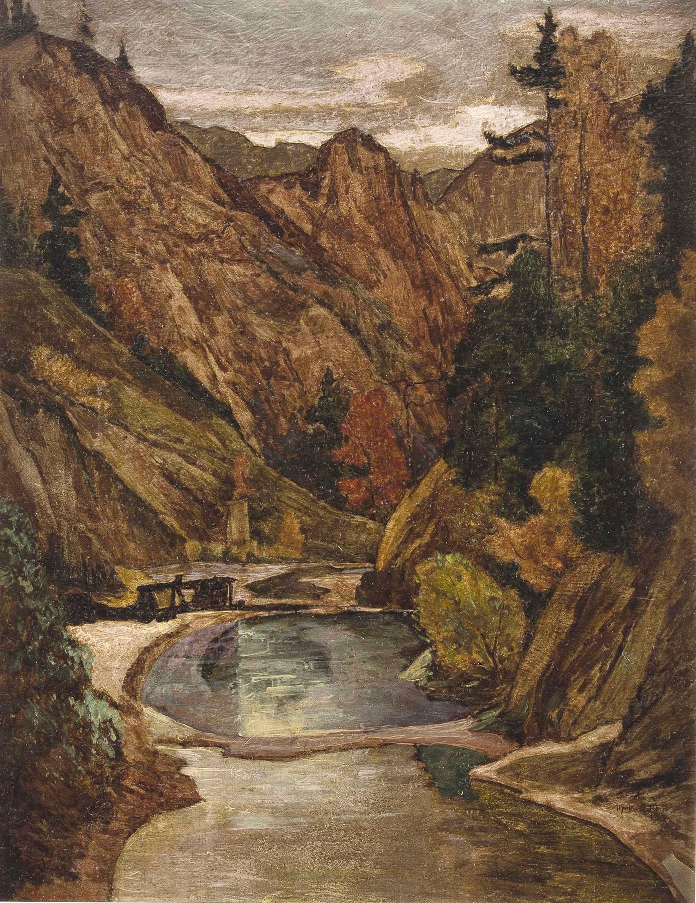 Landscape with light filtering through leaves, by Max Kahrer, medium unknown.
