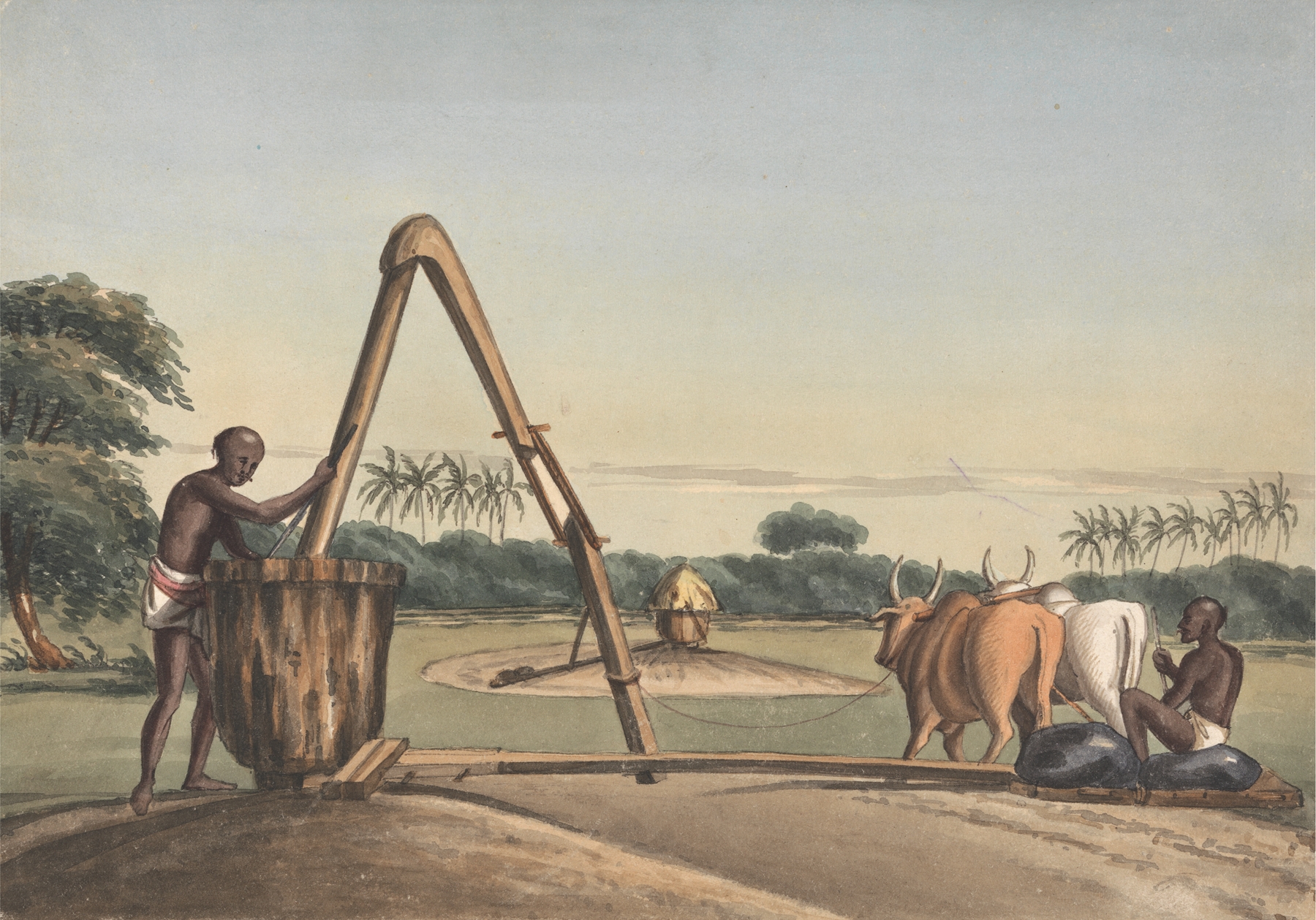The Checkoo or Oil Mill by John Gantz, oil painting depicting a landscape of industry and nature.