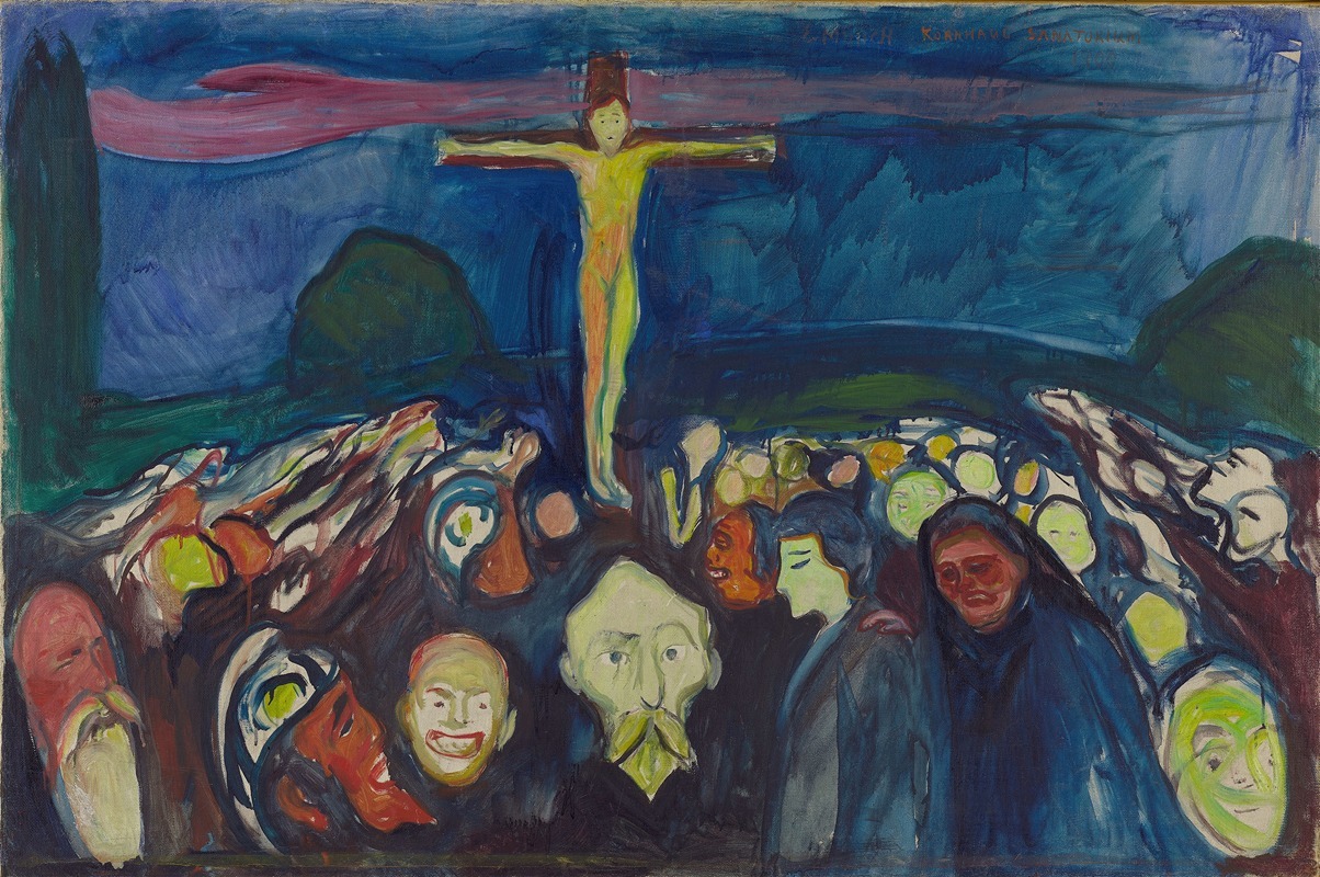 Edvard Munch's painting 'Golgotha' explores themes of suffering and redemption.