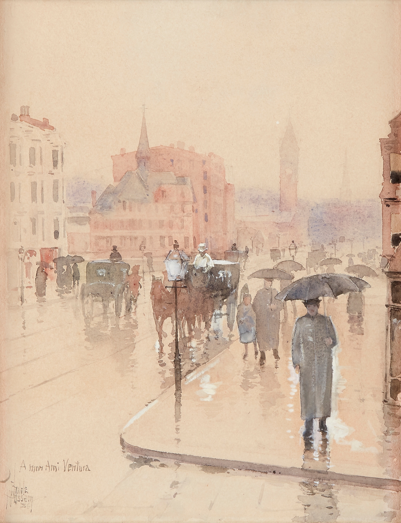 Rainy Day, Columbus Avenue, Boston, by Childe Hassam, public domain