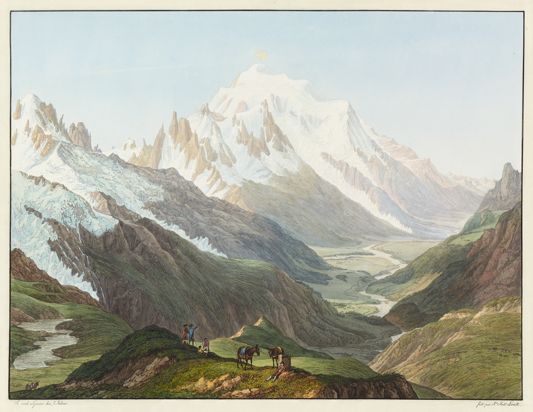 Vue du Mont-Blanc, oil on canvas by Jean-Antoine Linck, depicting mountains and clouds.