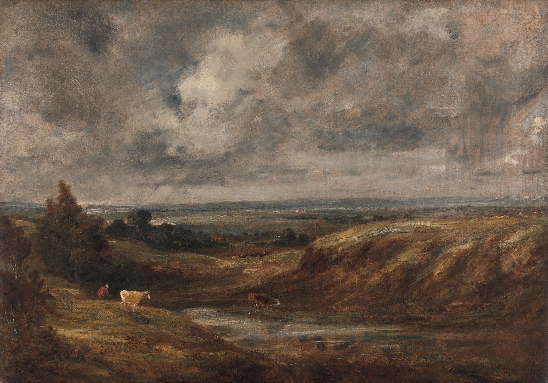 Hampstead Heath by John Constable, oil on canvas depicting a serene landscape with lush greenery and gentle light.