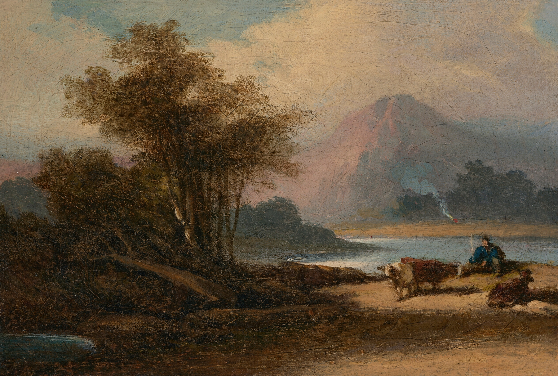 A landscape in Macau with a herdsman by George Chinnery, oil painting
