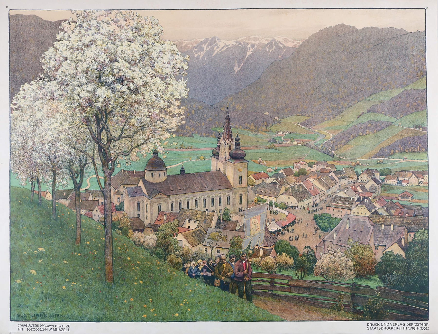 Tempera on panel by Gustav Jahn depicting vibrant religious themes with rich colors.
