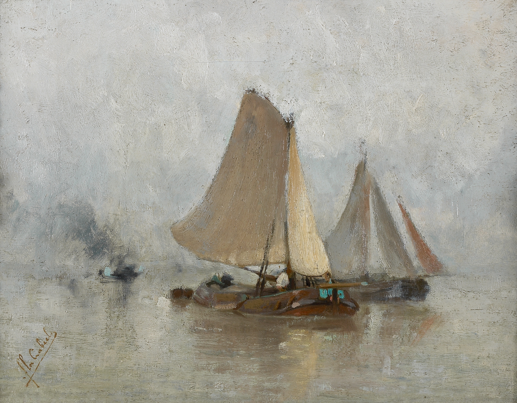 Otters playing by the river in an oil painting by Florent Crabeels