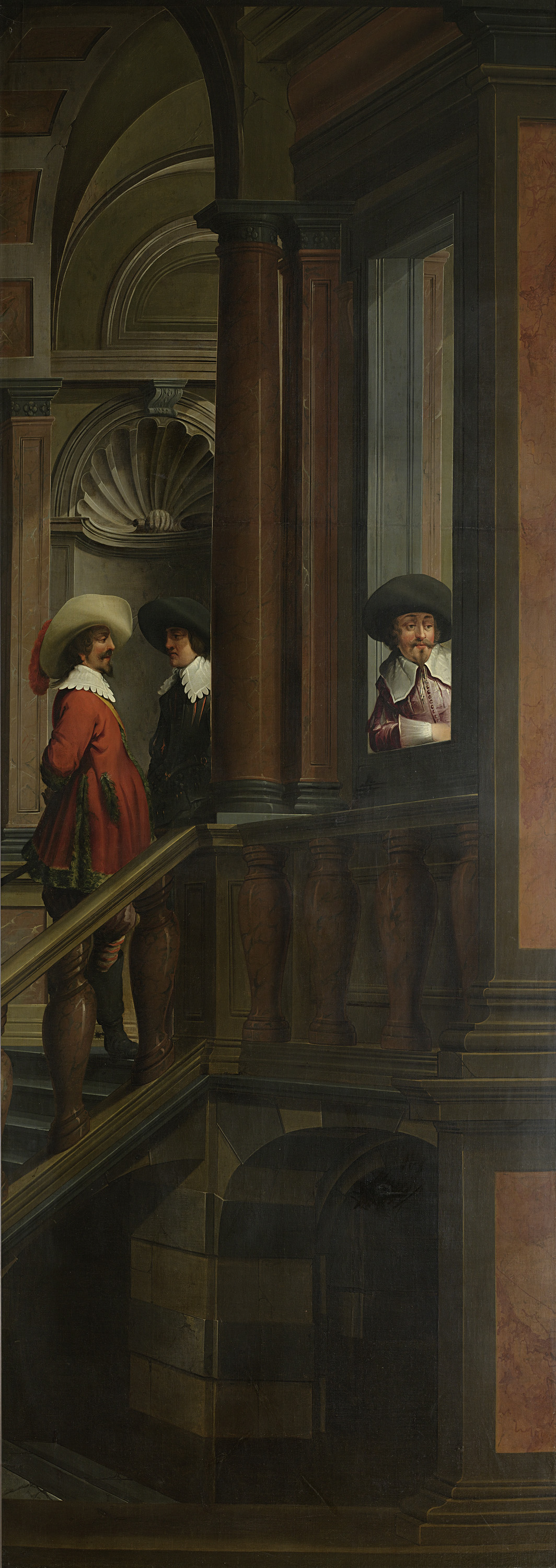 Outdoor stairway with light and shadow, oil on canvas by Dirck van Delen