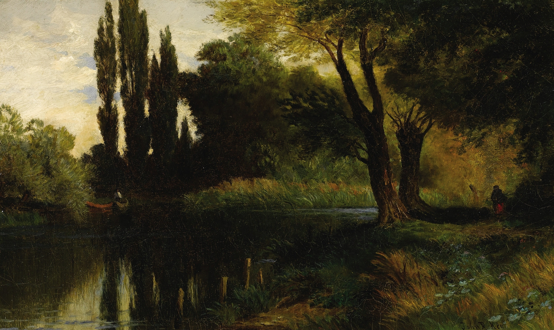 Romanticism landscape by John Ross Key, depicting a tranquil lake and clouds.
