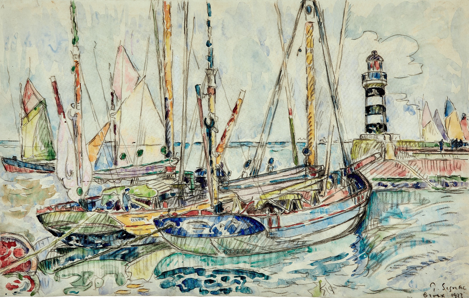 Bateaux au port, île de Groix by Paul Signac, oil on canvas depicting sailboats in a harbor