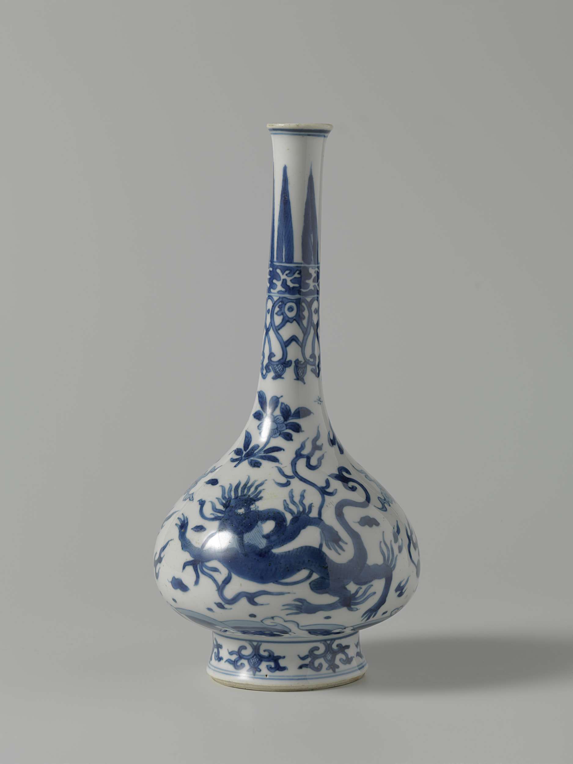 Ceramic vase featuring a dragon and lion design by Unknown Artist