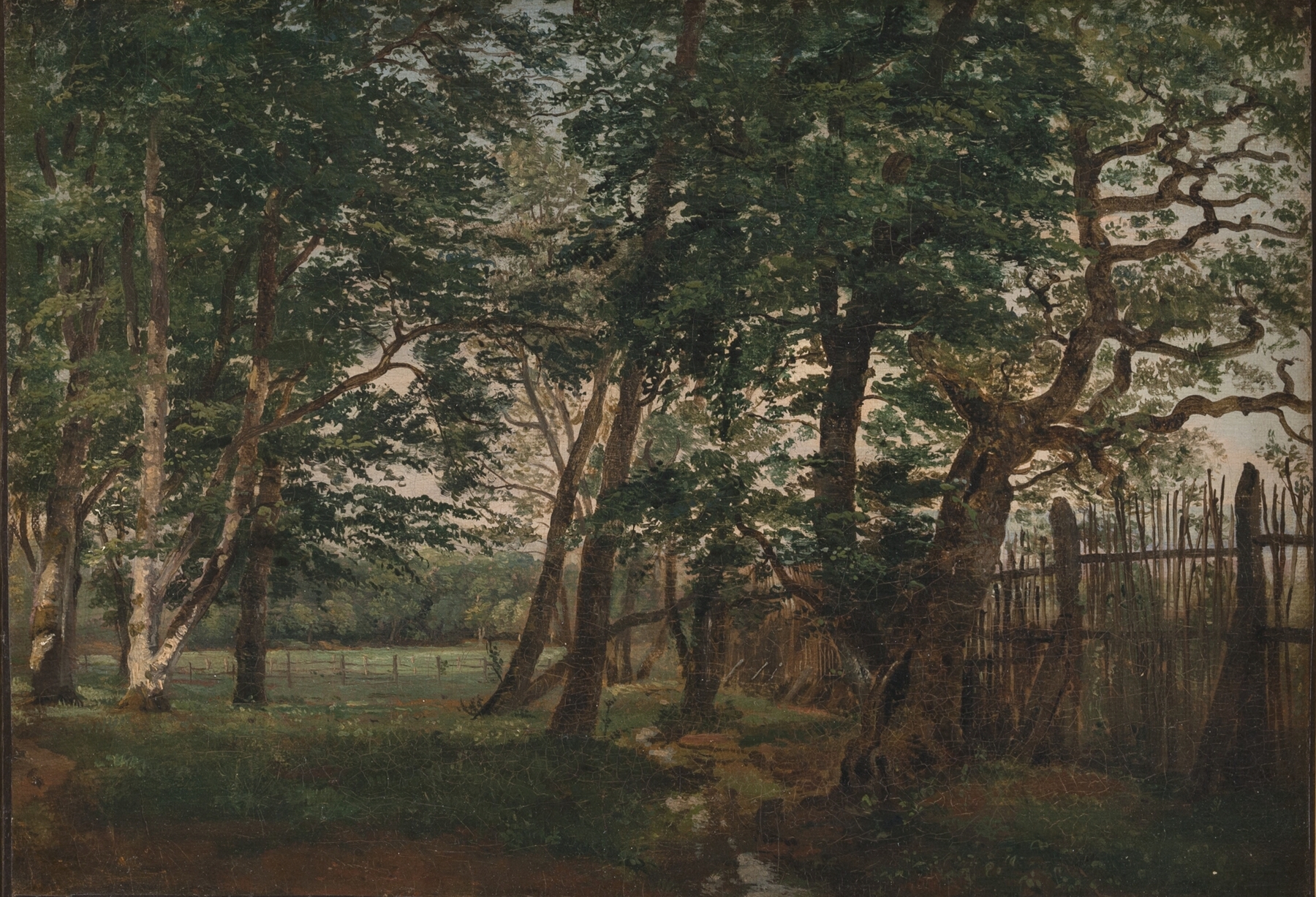 Landscape featuring deer in a forest, oil painting by Dankvart Dreyer